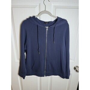 Quince Women Supersoft Fleece Zip Up Hoodie Navy Sleeved Top L